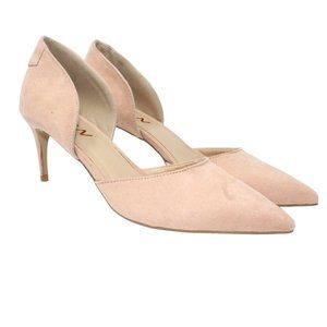 YDN Womens Sz 9.5M Nude Beige Suede Pumps Pointed Toe Heels Luxury Dress Shoes